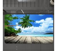 EMCLKS Tappeto Bagno 60x90 cm,Paesaggio, spiaggia di un'isola tropicale dal molo sul ponte vicino all'ocea,Tappetino Assorbente e Antiscivolo in Microfibra per Bagno,Cucina,Camera da Letto,Corridoio