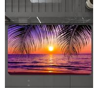 EMCLKS Tappeto Bagno 60x90 cm,Palme, spiaggia tropicale all'ombra al tramonto. Onde dell'oceano. Serenità,Tappetino Assorbente e Antiscivolo in Microfibra per Bagno,Cucina,Camera da Letto,Corridoio