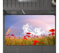 EMCLKS Tappeto Bagno 60x90 cm,Papavero, prato con papaveri e arcobaleno riflesso nell'aria cielo magico fe,Tappetino Assorbente e Antiscivolo in Microfibra per Bagno,Cucina,Camera da Letto,Corridoio