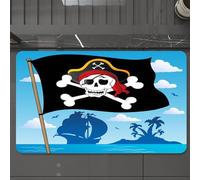 EMCLKS Tappeto Bagno 60x90 cm,Pirata, cartello di pericolo Attenzione al teschio pirata con cappello,Tappetino Assorbente e Antiscivolo in Microfibra per Bagno,Cucina,Camera da Letto,Corridoio