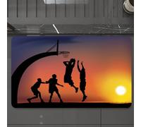 EMCLKS Tappeto Bagno 60x90 cm,Scena di basket al tramonto, sagome dei giocatori contro il sole sullo sfond,Tappetino Assorbente e Antiscivolo in Microfibra per Bagno,Cucina,Camera da Letto,Corridoio