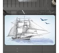 EMCLKS Tappeto Bagno 60x90 cm,Schizzo retrò di una barca a vela che scivola sull'acqua, con gabbiani che v,Tappetino Assorbente e Antiscivolo in Microfibra per Bagno,Cucina,Camera da Letto,Corridoio