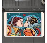 EMCLKS Tappeto Bagno 60x90 cm,Set d'amore, uomo e donna dello spazio che si baciano per San Valentino, cop,Tappetino Assorbente e Antiscivolo in Microfibra per Bagno,Cucina,Camera da Letto,Corridoio