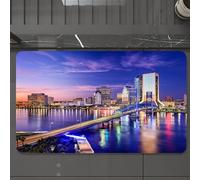 EMCLKS Tappeto Bagno 60x90 cm,Stati Uniti, Jacksonville, Florida, Skyline, Notte Vibrante, Fiume St. Johns,Tappetino Assorbente e Antiscivolo in Microfibra per Bagno,Cucina,Camera da Letto,Corridoio