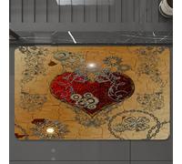 EMCLKS Tappeto Bagno 60x90 cm,Steampunk - Cuore d'ispirazione, Romantico e meccanico, Cuore rosso decorato,Tappetino Assorbente e Antiscivolo in Microfibra per Bagno,Cucina,Camera da Letto,Corridoio