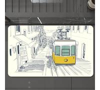 EMCLKS Tappeto Bagno 60x90 cm,Strada disegnata in stile schizzo, strada tranquilla di Lisbona con tram gia,Tappetino Assorbente e Antiscivolo in Microfibra per Bagno,Cucina,Camera da Letto,Corridoio