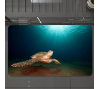 EMCLKS Tappeto Bagno 60x90 cm,Tartaruga, Tartaruga verde che nuota sott'acqua, Raggi di sole, Immagine di,Tappetino Assorbente e Antiscivolo in Microfibra per Bagno,Cucina,Camera da Letto,Corridoio