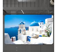 EMCLKS Tappeto Bagno 60x90 cm,Tramonto Blu Grecia Vista Panoramica Cicladi Case Bianche Santorini Par,Tappetino Assorbente e Antiscivolo in Microfibra per Bagno,Cucina,Camera da Letto,Corridoio