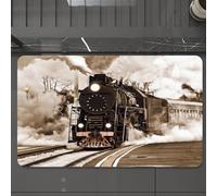EMCLKS Tappeto Bagno 60x90 cm,Un treno a vapore d'epoca parte dalla stazione.,Tappetino Assorbente e Antiscivolo in Microfibra per Bagno,Cucina,Camera da Letto,Corridoio