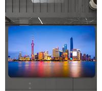 EMCLKS Tappeto Bagno 60x90 cm,Urbano, Skyline della città di Shanghai, Cina sul fiume Huangpu, Tramonto, F,Tappetino Assorbente e Antiscivolo in Microfibra per Bagno,Cucina,Camera da Letto,Corridoio