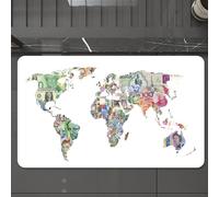 EMCLKS Tappeto Bagno 60x90 cm,varie banconote del mondo che illustrano l'economia mondiale a forma di mond,Tappetino Assorbente e Antiscivolo in Microfibra per Bagno,Cucina,Camera da Letto,Corridoio