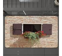 EMCLKS Tappeto Bagno 60x90 cm,Vecchia finestra toscana in un vecchio muro di pietra con fiori Pienza Tosca,Tappetino Assorbente e Antiscivolo in Microfibra per Bagno,Cucina,Camera da Letto,Corridoio
