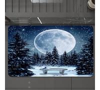 EMCLKS Tappeto Bagno 60x90 cm,Vista notturna invernale, foresta sotto l'enorme luna, con un uccellino blu,Tappetino Assorbente e Antiscivolo in Microfibra per Bagno,Cucina,Camera da Letto,Corridoio