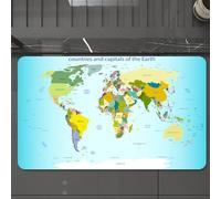 EMCLKS Tappeto Bagno 60x90 cm,Wanderlust Decor, mappa del mondo con paesi e capitali della terra con ocean,Tappetino Assorbente e Antiscivolo in Microfibra per Bagno,Cucina,Camera da Letto,Corridoio