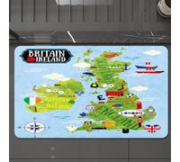 EMCLKS Tappeto Bagno 60x90 cm,Wanderlust, mappe dei cartoni animati della Gran Bretagna e dell'Irlanda per,Tappetino Assorbente e Antiscivolo in Microfibra per Bagno,Cucina,Camera da Letto,Corridoio