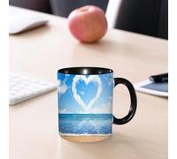 EMCLKS Tazze colazione,Durevole,Tazze Caffe e The 330ml,Idee Regalo Regali Natale,Mug per Lavastoviglie e Microonde,Spiaggia e mare. Cuore di nuvole nel cielo. Simbolo d'amore