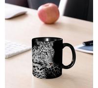 EMCLKS Tazze colazione,Durevole,Tazze Caffe e The 330ml,Idee Regalo Regali Natale,Mug per Lavastoviglie e Microonde,Leopardo, leopardo delle nevi bianco e nero, ritratto selvaggio in primo piano