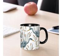 EMCLKS Tazze colazione,Durevole,Tazze Caffe e The 330ml,Idee Regalo Regali Natale,Mug per Lavastoviglie e Microonde,Motivo senza soluzione di continuità con airone e giunco. Flora e fauna palustri. I