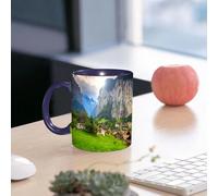 EMCLKS Tazze colazione,Durevole,Tazze Caffe e The 330ml,Idee Regalo Regali Natale,Mug per Lavastoviglie e Microonde,Fattoria, città sulle rocce sullo sfondo della cascata, picchi europei, luce del so