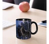 EMCLKS Tazze colazione,Durevole,Tazze Caffe e The 330ml,Idee Regalo Regali Natale,Mug per Lavastoviglie e Microonde,Lupi, lupi ululanti sotto la notte gelida e la luna