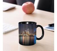 EMCLKS Tazze colazione,Durevole,Tazze Caffe e The 330ml,Idee Regalo Regali Natale,Mug per Lavastoviglie e Microonde,Paesaggio urbano, lo skyline scintillante si riflette sull'acqua, catturando il fas