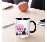 EMCLKS Tazze colazione,Durevole,Tazze Caffe e The 330ml,Idee Regalo Regali Natale,Mug per Lavastoviglie e Microonde,Tema del giardino zen giapponese con pietre magiche per massaggi e loto