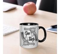 EMCLKS Tazze colazione,Durevole,Tazze Caffe e The 330ml,Idee Regalo Regali Natale,Mug per Lavastoviglie e Microonde,Western, film western moderni Cowboy Texas Times Sketchy Style Due pistole, grigio