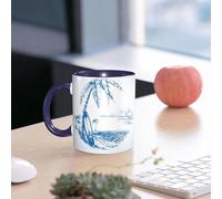 EMCLKS Tazze colazione,Durevole,Tazze Caffe e The 330ml,Idee Regalo Regali Natale,Mug per Lavastoviglie e Microonde,Surf, illustrazione contemporanea di uno schizzo di una spiaggia hawaiana con palme