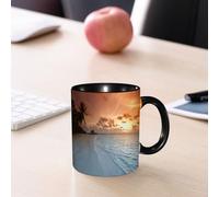 EMCLKS Tazze colazione,Durevole,Tazze Caffe e The 330ml,Idee Regalo Regali Natale,Mug per Lavastoviglie e Microonde,Oceano, immagine, esotico, spiaggia, sabbia dorata, onda, pinne, mare, tramonto