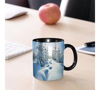 EMCLKS Tazze colazione,Durevole,Tazze Caffe e The 330ml,Idee Regalo Regali Natale,Mug per Lavastoviglie e Microonde,Foresta di cedri, il sole illumina una foresta innevata e pini coperti, proiettando
