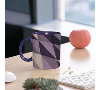 EMCLKS Tazze colazione,Durevole,Tazze Caffe e The 330ml,Idee Regalo Regali Natale,Mug per Lavastoviglie e Microonde,Motivo geometrico viola, disegno ripetuto con triangoli intrecciati viola e beige