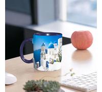 EMCLKS Tazze colazione,Durevole,Tazze Caffe e The 330ml,Idee Regalo Regali Natale,Mug per Lavastoviglie e Microonde,Tramonto Blu Grecia Vista Panoramica Cicladi Case Bianche Santorini Par