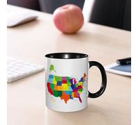 EMCLKS Tazze colazione,Durevole,Tazze Caffe e The 330ml,Idee Regalo Regali Natale,Mug per Lavastoviglie e Microonde,Wanderlust, mappa colorata degli USA con stati e case