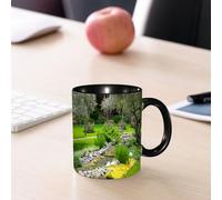 EMCLKS Tazze colazione,Durevole,Tazze Caffe e The 330ml,Idee Regalo Regali Natale,Mug per Lavastoviglie e Microonde,Giardino in stile parco giapponese con vista ricreativa, stagno, pietre d'erba e al