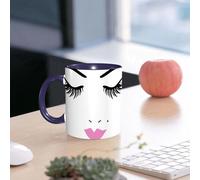 EMCLKS Tazze colazione,Durevole,Tazze Caffe e The 330ml,Idee Regalo Regali Natale,Mug per Lavastoviglie e Microonde,Ciglia, Occhi chiusi Rossetto rosa Glamour Makeup Cosmetics Bel