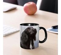 EMCLKS Tazze colazione,Durevole,Tazze Caffe e The 330ml,Idee Regalo Regali Natale,Mug per Lavastoviglie e Microonde,Ritratto di un cane nero misterioso, orecchie lunghe e occhi pieni di anima che fis