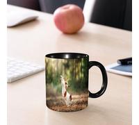 EMCLKS Tazze colazione,Durevole,Tazze Caffe e The 330ml,Idee Regalo Regali Natale,Mug per Lavastoviglie e Microonde,Il cane Jack Russell Terrier salta sopra le foglie in autunno