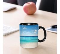 EMCLKS Tazze colazione,Durevole,Tazze Caffe e The 330ml,Idee Regalo Regali Natale,Mug per Lavastoviglie e Microonde, immagine di sfondo naturale con onde calme di una spiaggia di sabbia bianca e un o