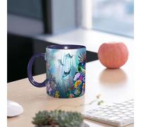 EMCLKS Tazze colazione,Durevole,Tazze Caffe e The 330ml,Idee Regalo Regali Natale,Mug per Lavastoviglie e Microonde,Mondo sottomarino Corallo Pesci Delfino Piante Vita marina Sfondo blu