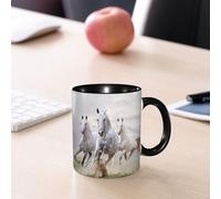 EMCLKS Tazze colazione,Durevole,Tazze Caffe e The 330ml,Idee Regalo Regali Natale,Mug per Lavastoviglie e Microonde,tema animale Tre cavalli al galoppo sulla sabbia bianca che corrono sull'erba nella