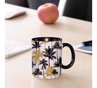 EMCLKS Tazze colazione,Durevole,Tazze Caffe e The 330ml,Idee Regalo Regali Natale,Mug per Lavastoviglie e Microonde,Glitter oro e palme nere su sfondo bianco