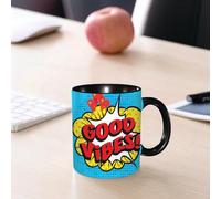 EMCLKS Tazze colazione,Durevole,Tazze Caffe e The 330ml,Idee Regalo Regali Natale,Mug per Lavastoviglie e Microonde,Buone vibrazioni, sizione pop art con nuvoletta, lettere retrò, palloncini a forma