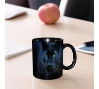 EMCLKS Tazze colazione,Durevole,Tazze Caffe e The 330ml,Idee Regalo Regali Natale,Mug per Lavastoviglie e Microonde, gatto, ritratto ravvicinato di nera con occhi dorati su sfondo nero puro
