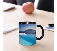 EMCLKS Tazze colazione,Durevole,Tazze Caffe e The 330ml,Idee Regalo Regali Natale,Mug per Lavastoviglie e Microonde,Piscina di un resort di lusso a Santorini, Grecia Panorama Mediterraneo Foto