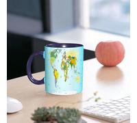 EMCLKS Tazze colazione,Durevole,Tazze Caffe e The 330ml,Idee Regalo Regali Natale,Mug per Lavastoviglie e Microonde,Wanderlust Decor, mappa del mondo con paesi e capitali della terra con oceani