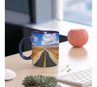 EMCLKS Tazze colazione,Durevole,Tazze Caffe e The 330ml,Idee Regalo Regali Natale,Mug per Lavastoviglie e Microonde,USA, autostrada nella steppa della California e nuvole strada asfaltata Horizon Hil