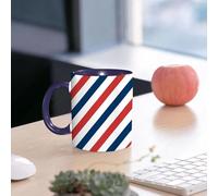 EMCLKS Tazze colazione,Durevole,Tazze Caffe e The 330ml,Idee Regalo Regali Natale,Mug per Lavastoviglie e Microonde,Uno sfondo a strisce geometriche nei colori rosso, bianco e blu