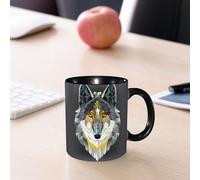 EMCLKS Tazze colazione,Durevole,Tazze Caffe e The 330ml,Idee Regalo Regali Natale,Mug per Lavastoviglie e Microonde,Arte geometrica del lupo, la testa del lupo ha colori vivaci e linee luminose, che