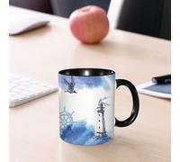 EMCLKS Tazze colazione,Durevole,Tazze Caffe e The 330ml,Idee Regalo Regali Natale,Mug per Lavastoviglie e Microonde,faro marino all'orizzonte con un illustrazione vettoriale