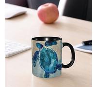 EMCLKS Tazze colazione,Durevole,Tazze Caffe e The 330ml,Idee Regalo Regali Natale,Mug per Lavastoviglie e Microonde,Tartaruga marina, tartaruga marina blu sotto l'oceano in stile acquerello